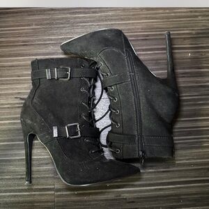 Shoe Dazzle Black Buckle Stiletto Boots